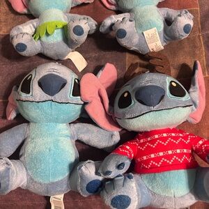 Disney Blue Stitch Plush Toy with Pink Ears and Red Sweater Accent